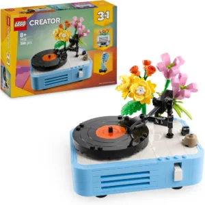 Le tourne-disque et ses fleurs