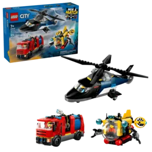 Hélicoptère, camion de pompiers et sous-marin modulable