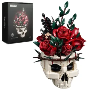 Crâne gothique et bouquet de roses rouges