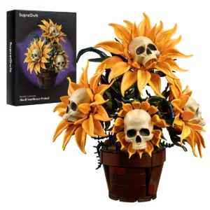 Tournesol en pot avec crâne